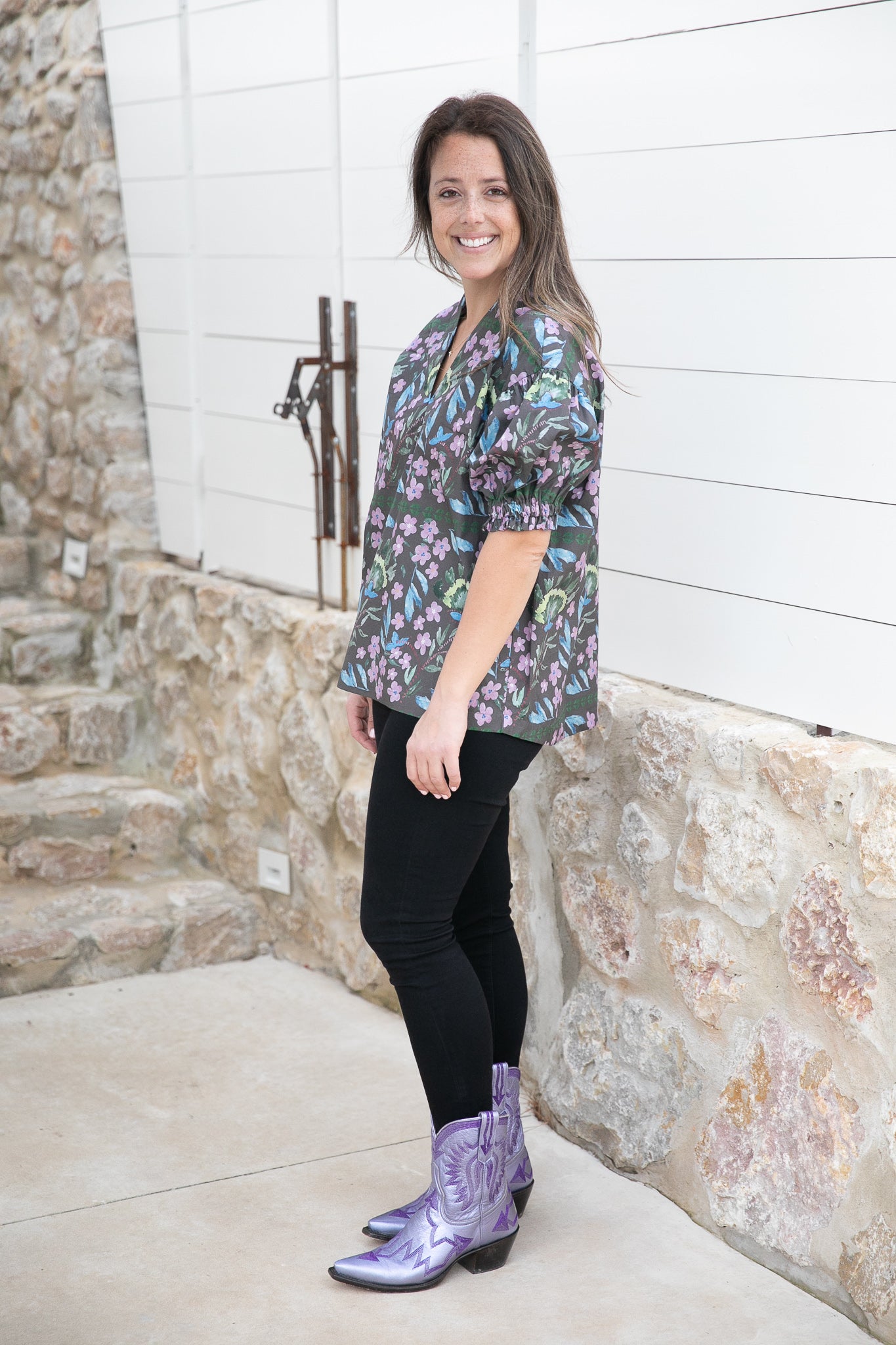 Puff Tunic Grey Flora Block