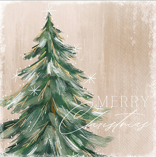 Gilded Painterly Tree Christmas Paper Cocktail Napkins