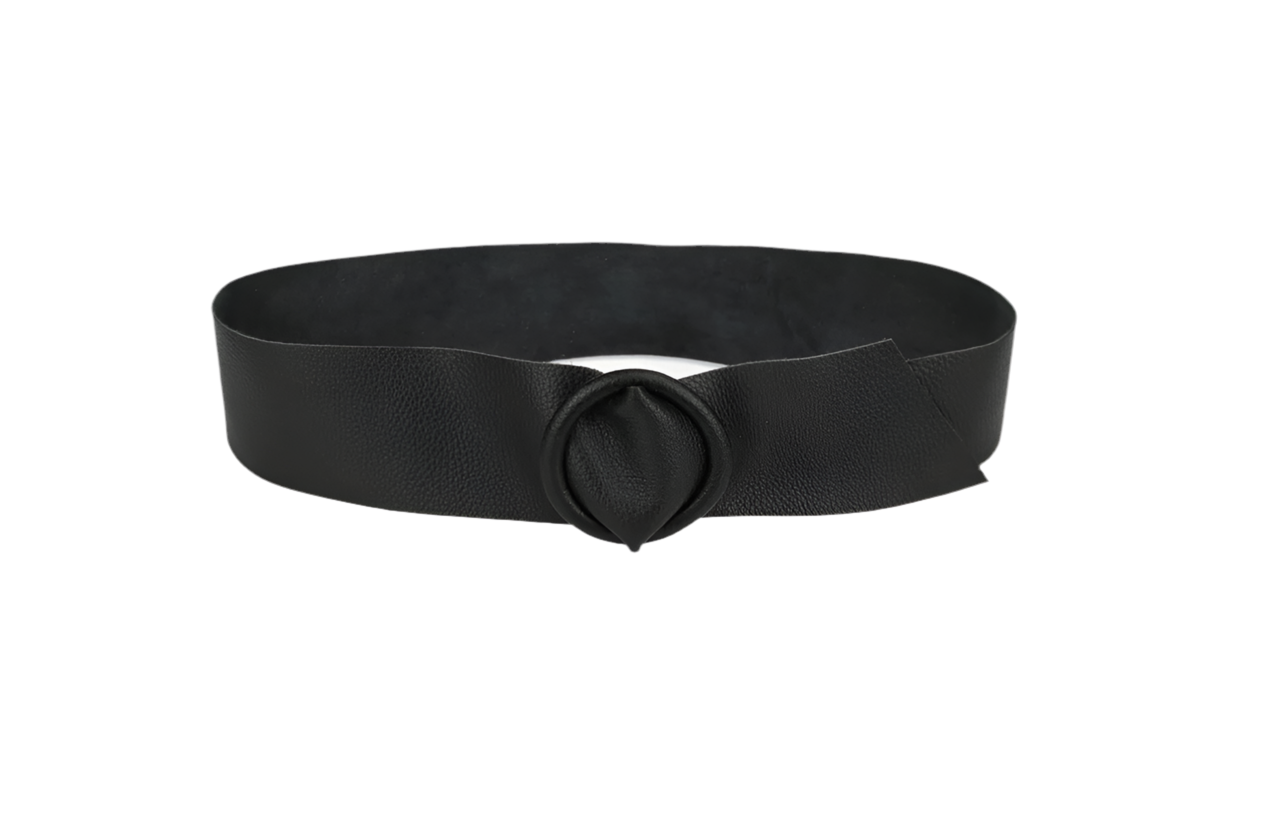 Leather Belt W/ Round Leather Buckle