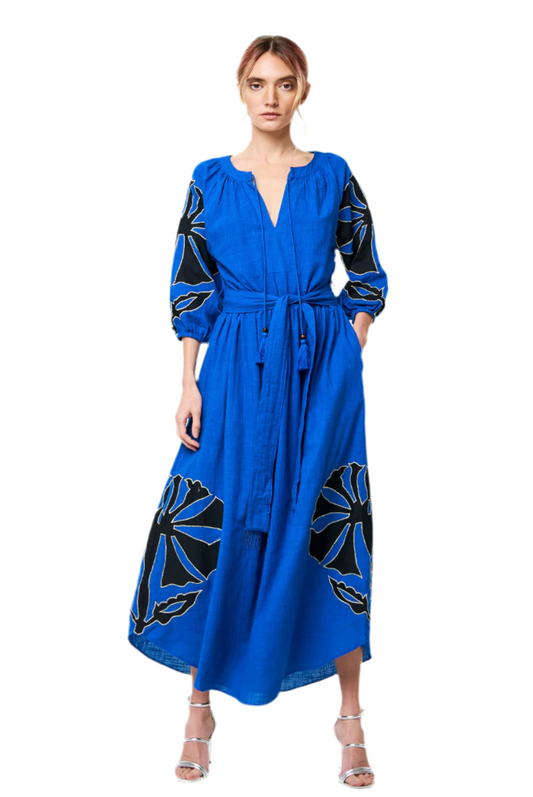 Embroidered Shaped Hem Midi Dress