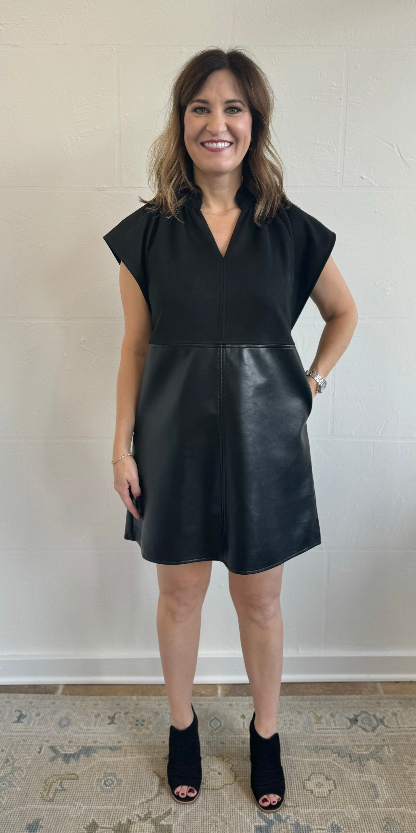 Faux Leather Mixed Media Dress