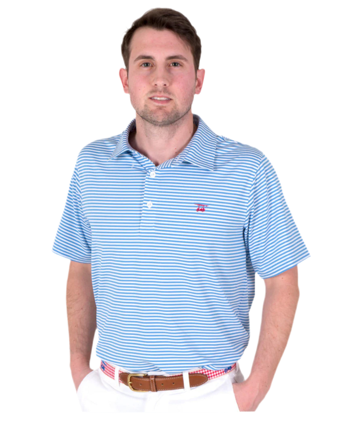 performance golf polo Classic stretch fit shirt in blue and white stripes