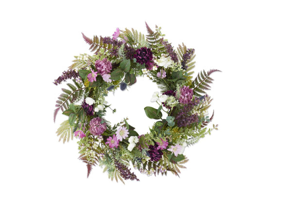 26 inch Purple & White Perennials Spring Wreath