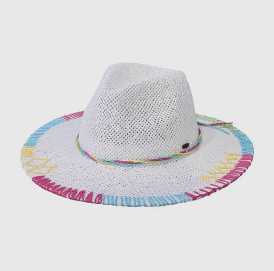 White Multi Stitch Brim Panama Hat