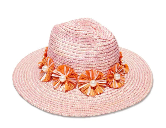 Coral Sunset Confetti Embellished Straw Hat