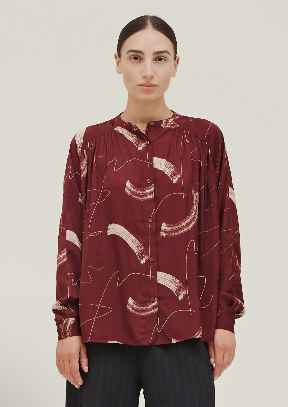 Stroke Print Satin Shirt