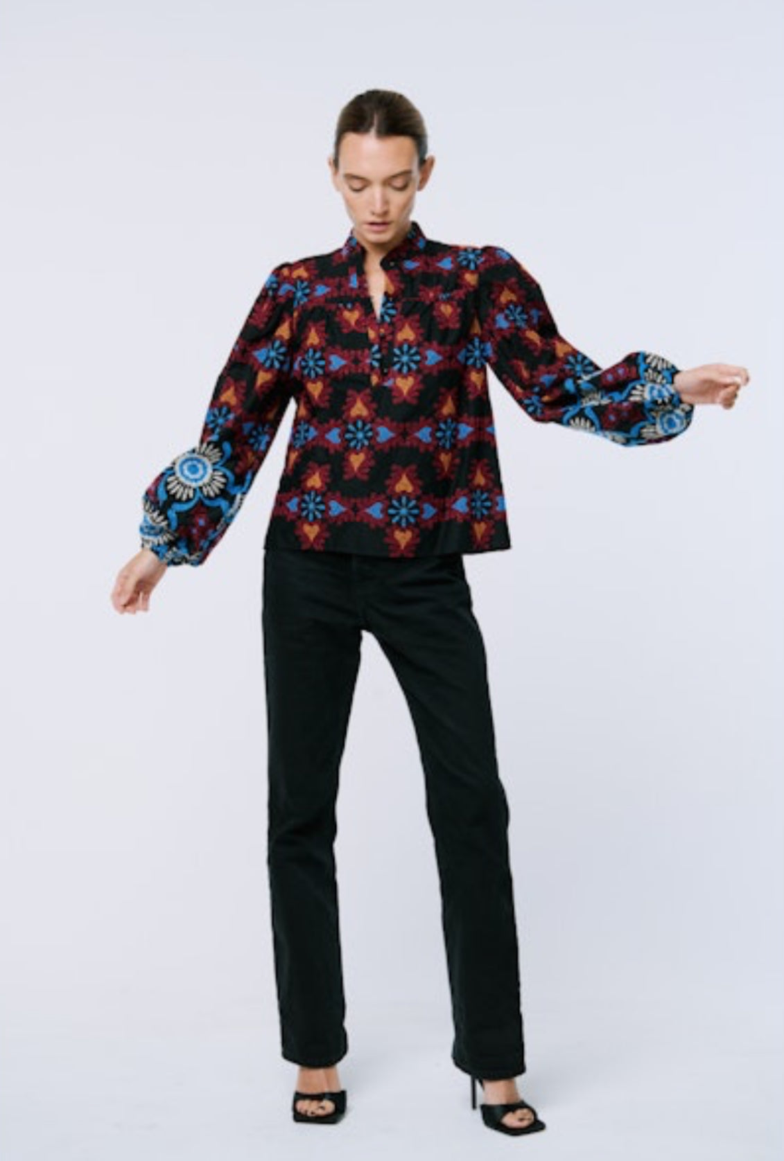 embroidered long sleeve festive fiesta top