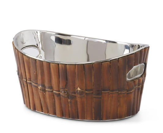 Metal and Bamboo Oval Ice Bucket