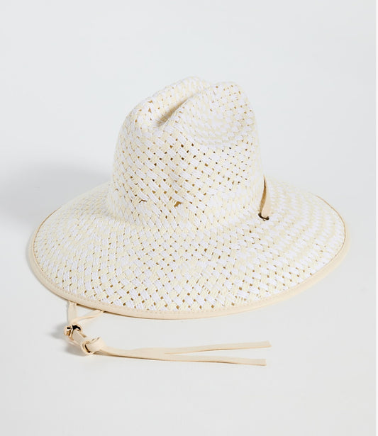 White Washed Straw Checkered Hat