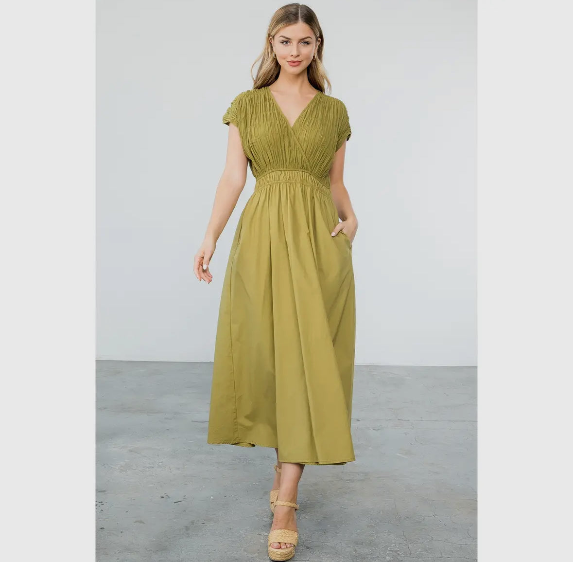 Smocked Poplin Maxi Dress