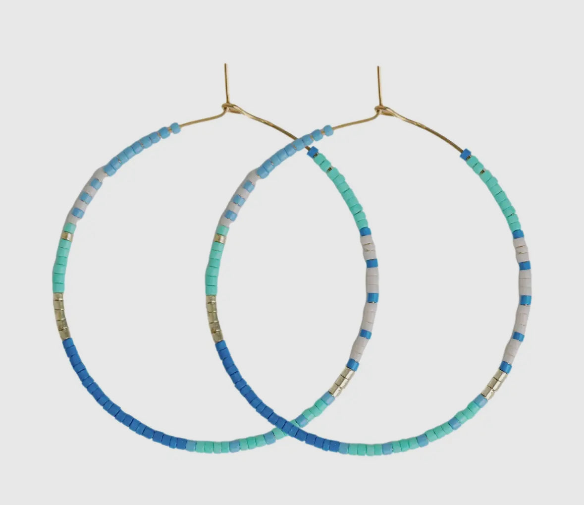 Skinny Blue Beaded Hoops