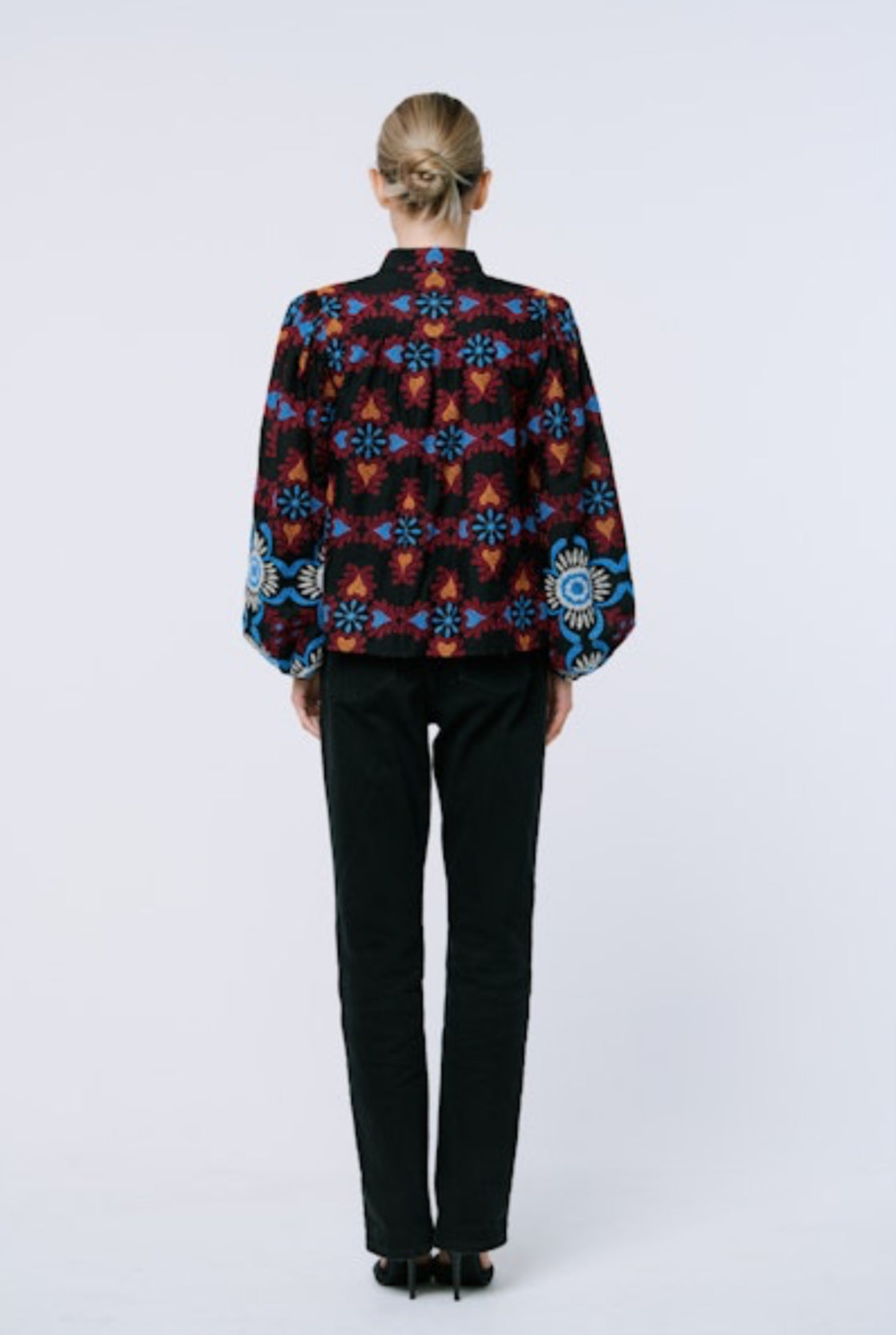 embroidered long sleeve festive fiesta top