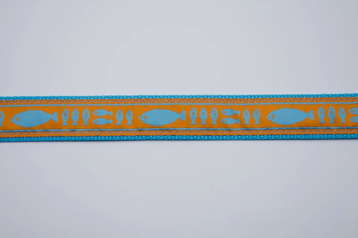 Orange/Turq. Batik Fish Dog Collar