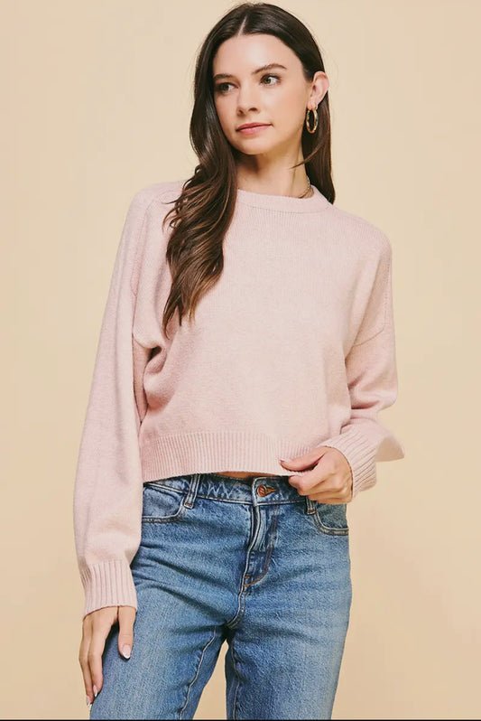 winter staple cropped crew neck knit sweater