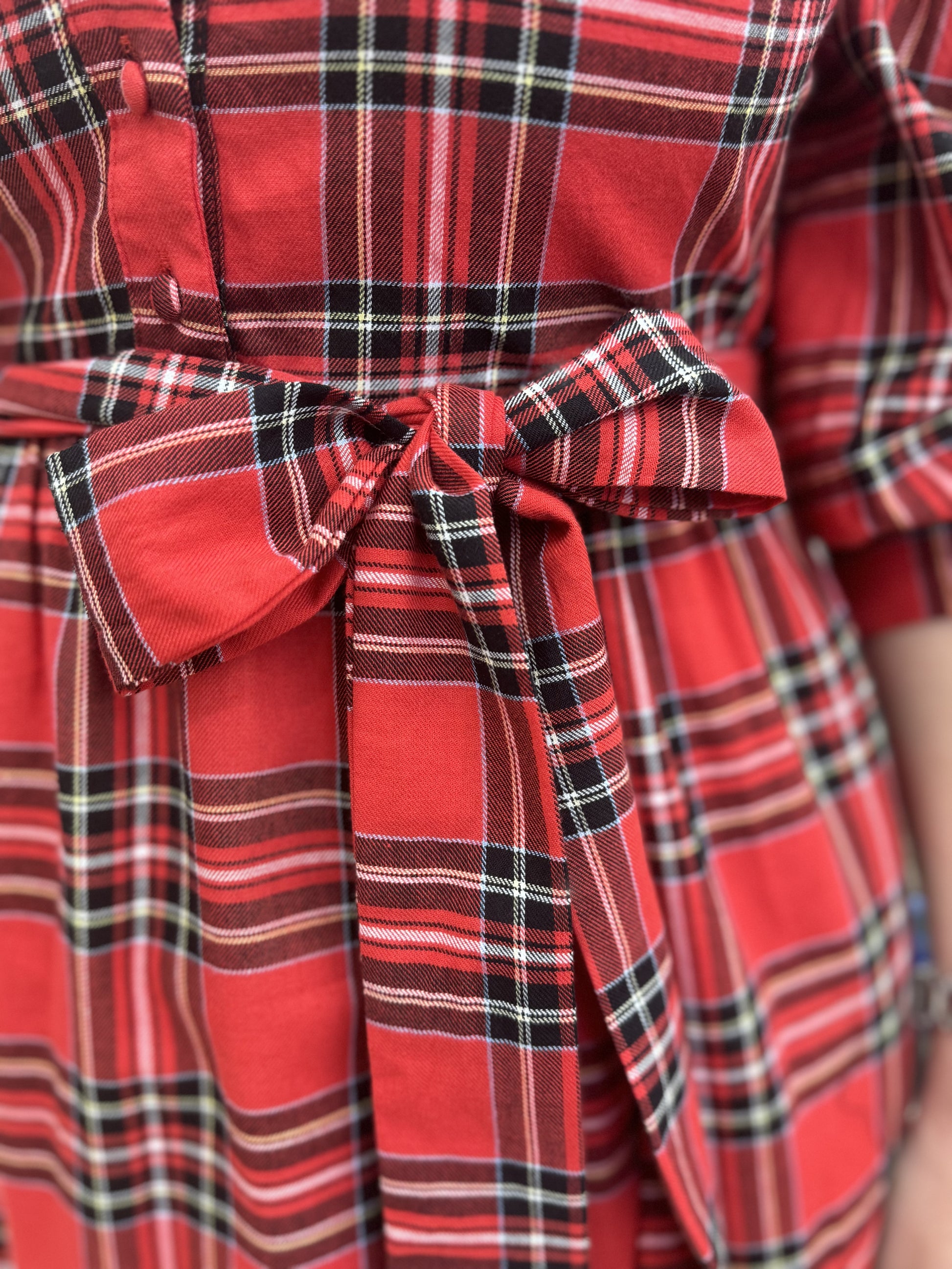 red tartan plaid midi ruffle skirt dress with tie belt