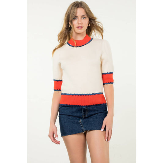 Short Sleeve Colorblock Knit Top