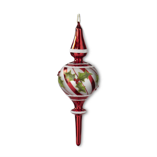 candy cane stripe holly glass finial Christmas ornament